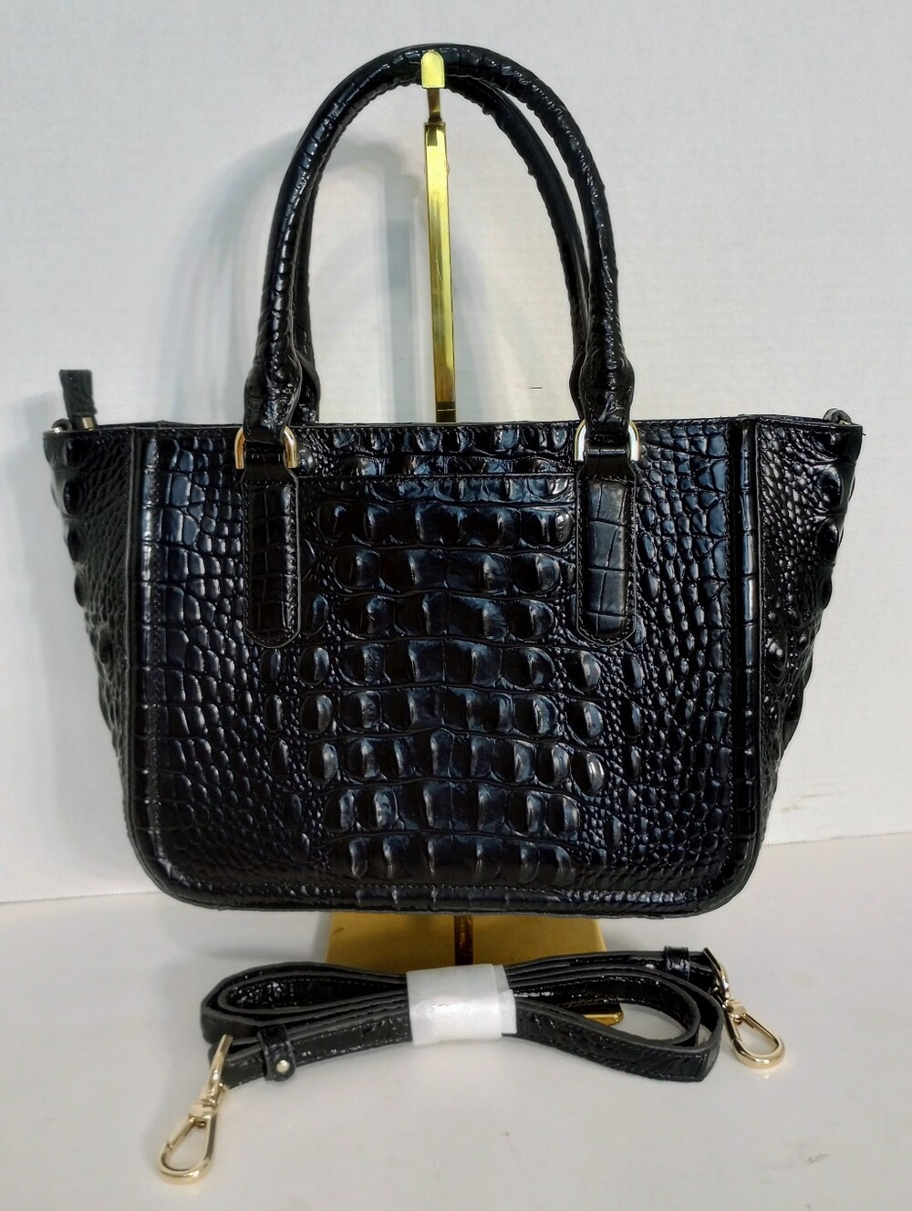NEW Brahmin Small Ashlee Black Melbourne Croc Embossed Leather Crossbody Satchel - Picture 3 of 14